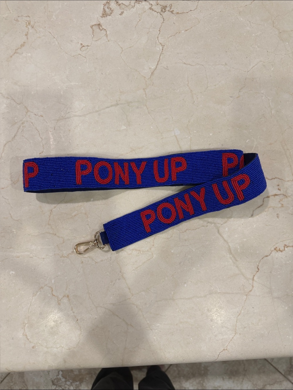 Pony Blue Strap with Red 'PONY UP' Lettering